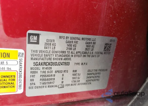 2013 Buick Enclave z USA, uszkodzony, nr VIN 5GAKRCKD8DJ247803